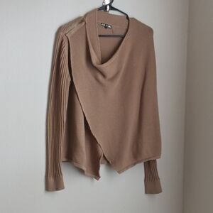 Dolce Cabo Sweater Women Large Tan Camel Cowl Neck Elegant Zipper Long Sleeve